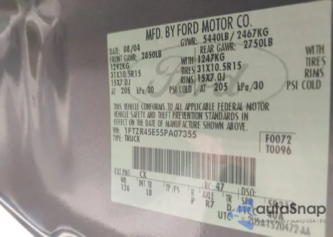 2005 Ford Ranger Super Cab из США, поврежденный, VIN 1FTZR45E55PA07355